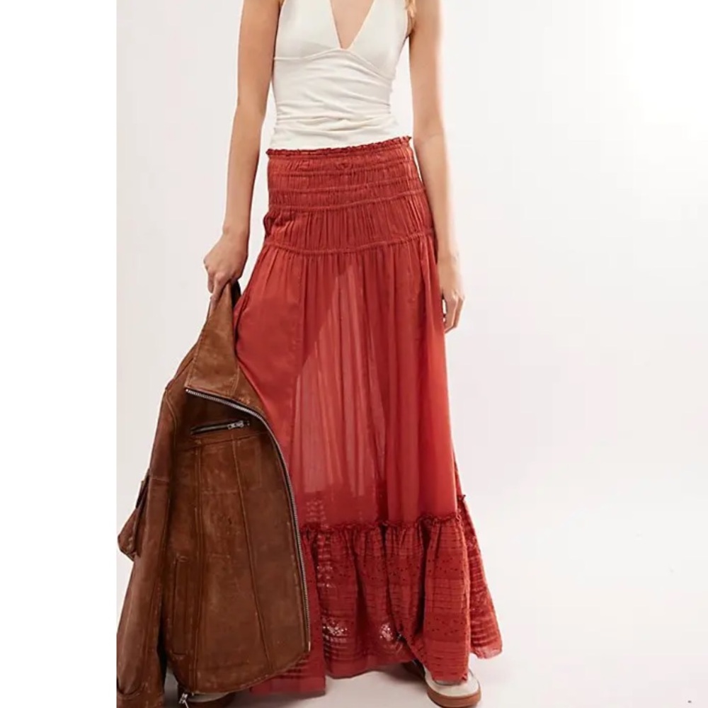Free People Rust Red Tiered Maxi Skirt